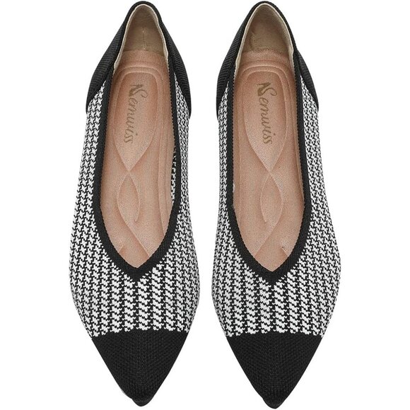 Women's Black And White Casual Dressy Ballet Leopard Flats Mesh Office Shoes